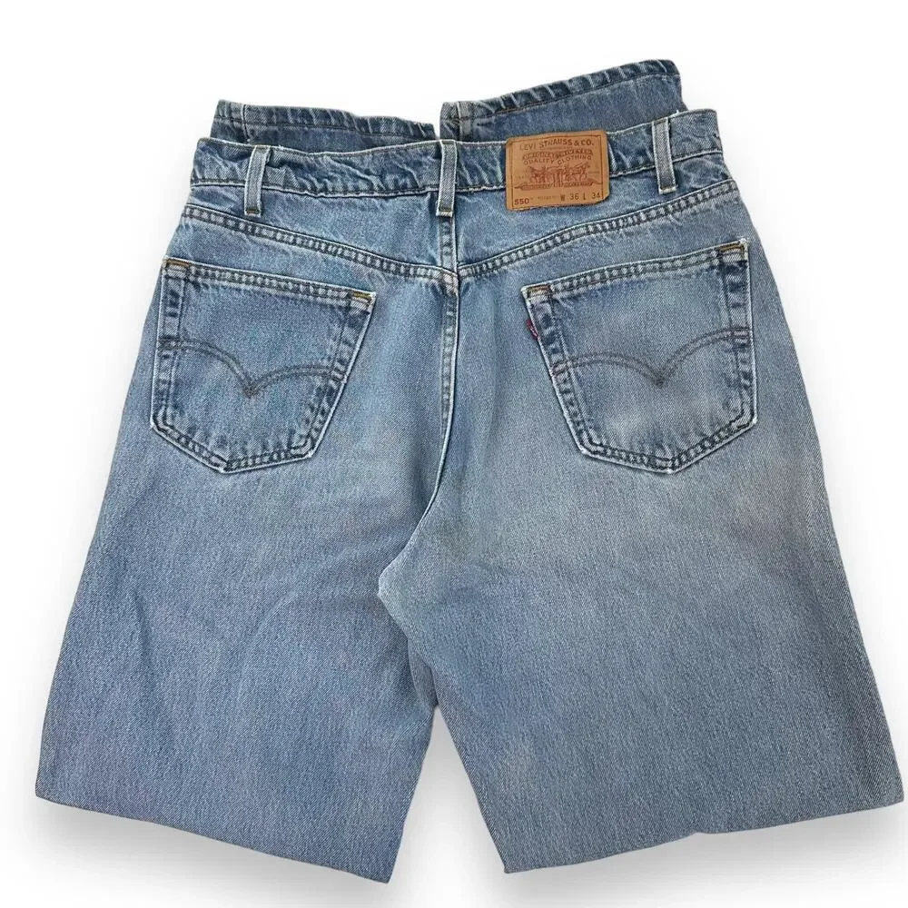 Vtg 90s Levis Jeans 550 Relaxed Fit Cotton Light Wash Blue Denim Mens W36 L34